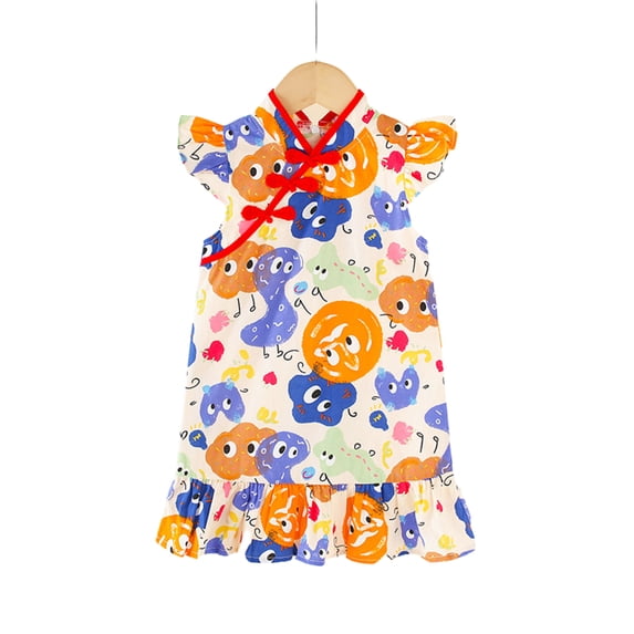 Qudderr Girls Summer Dress for Toddler Kids Chinese Qipao Sleeveless Cheongsam Dress Princess Birthday Party Gown for 1-6 Years