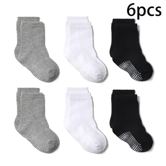 Qudderr Infants Toddlers Ankle Style Socks for Little Girls Boys Solid Color Socks 0-7 Years Cotton Socks with Non-slip for Kids 6-Pair