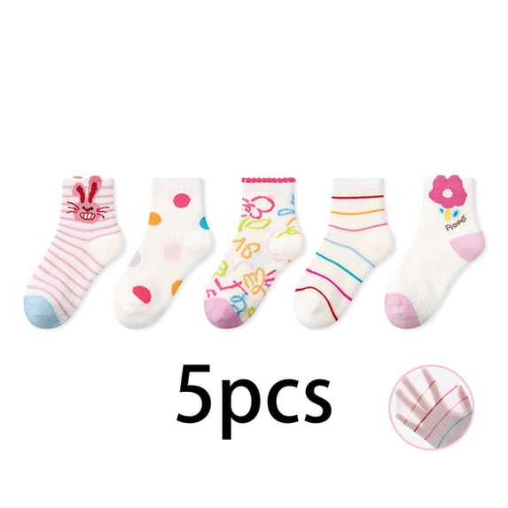 Qudderr Infants Toddlers Summer Thin Socks for Little Girls Boys Rainbow Socks 1-8 Years Cotton Mesh Socks for Kids 5-Pair