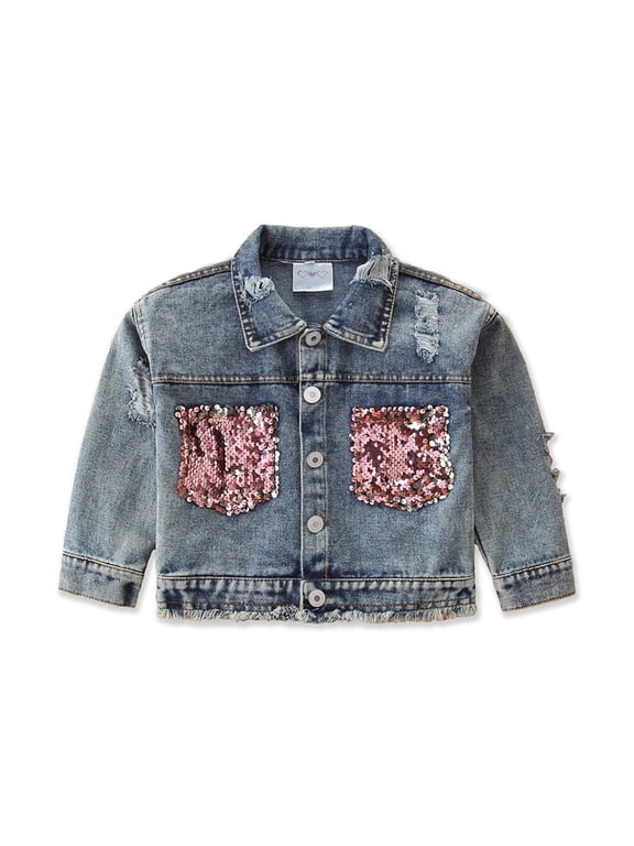 Kids Baby Jean Jacket Coats for Girls Small Sequins Girls' Denim Jackets Baby Spring Fall Long Sleeve Girls Cowboy Outerwear for 1-6 Years