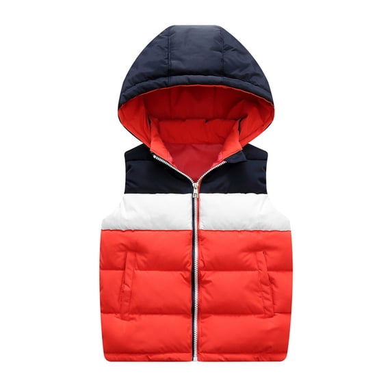 Qudderr Kids Baby Winter Hooded Vest Color Blocking down Cotton Waistcoat Boys Girls Full-Zip Warm Sleevelss Jacket 3-12Y