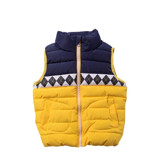Qudderr Kids Boys Girls Cotton Vest Fall Winter Color Blocking Sleeveless Jacket Toddler Stand Collar Warm Waistcoat Size 3-12T