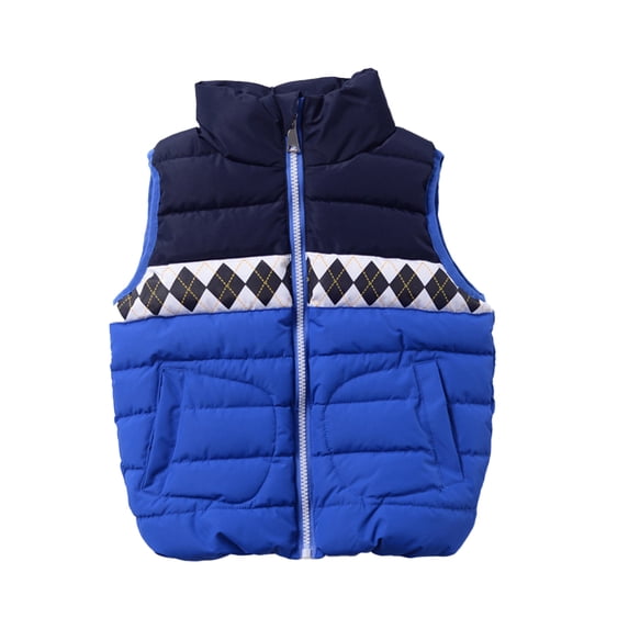 Qudderr Kids Boys Girls Cotton Vest Fall Winter Color Blocking Sleeveless Jacket Toddler Stand Collar Warm Waistcoat Size 3-12T