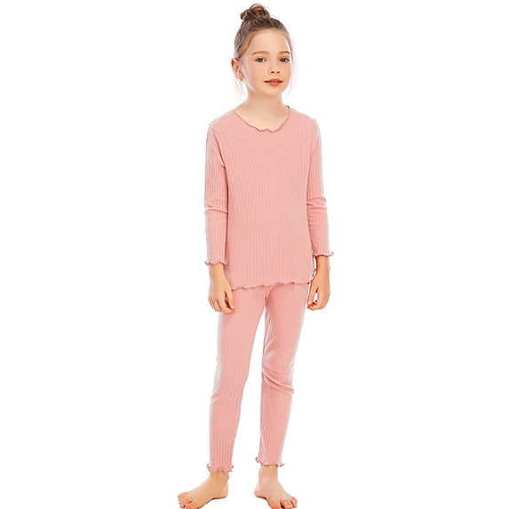 Qudderr Kids Girls Cotton Thermal Underwear Set Fall Winter Warm Fall Coat and Fall Pants Bottom Warm Underwear 2PCS Outfits 5-14T