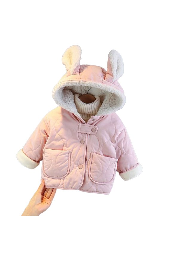 Toddler Baby Hooded Fleece Jacket for Girls Thicken Warm Coat Fall Winter Padded Outerwear for Kids Size 1-6T