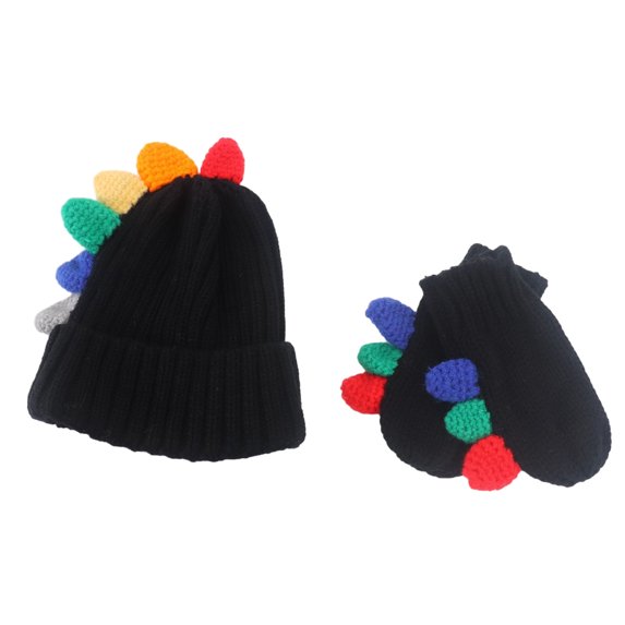 Qudderr Toddler Baby Winter Hat Mitten Set for Boys Girls Fleece Lined Dinosaur Wool Hat Unisex Set for 1-4 Years