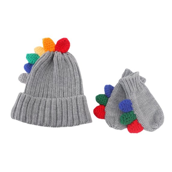 Qudderr Toddler Baby Winter Hat Mitten Set for Boys Girls Fleece Lined Dinosaur Wool Hat Unisex Set for 1-4 Years