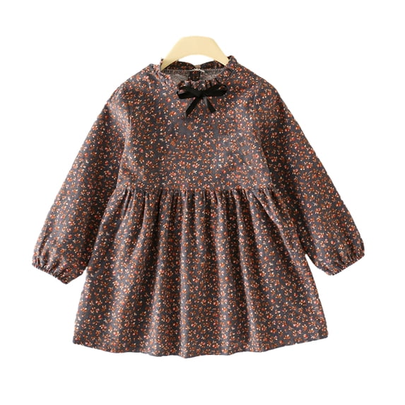 Qudderr Toddler Kids Baby Girls Princess Dress for Spring Fall Floral Lace-Up Dresses Cotton Sundress for 1-12 Years