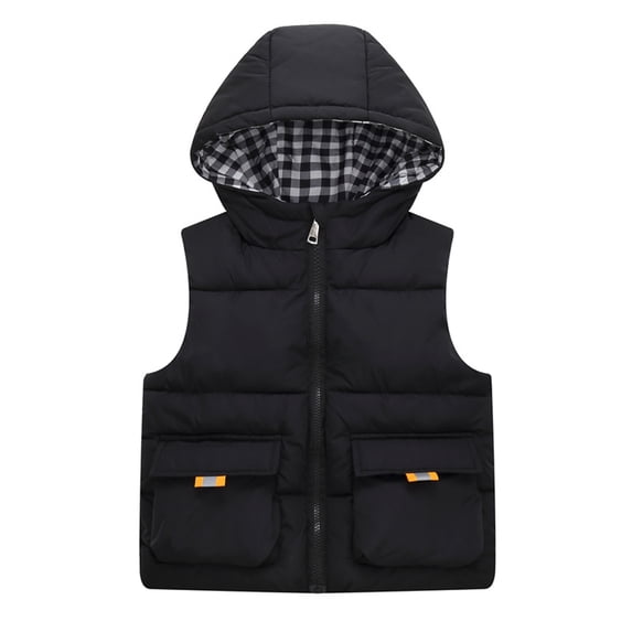 Qudderr Toddler Kids Boys Girls Hooded Puffer Vest Padded Warm Winter Jacket Sleeveless down Cotton Zipper Waistcoat Coat with Pocket 3-12Y