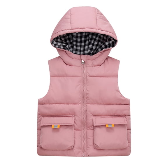Qudderr Toddler Kids Boys Girls Hooded Puffer Vest Padded Warm Winter Jacket Sleeveless down Cotton Zipper Waistcoat Coat with Pocket 3-12Y