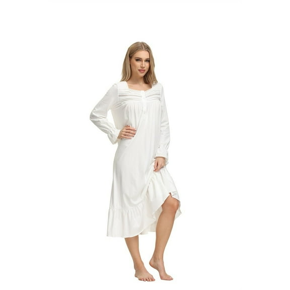 Qudderr Women Long Sleeve Nightgowns Cotton Nightshirt Soft Sleepwears Dress Women's Spring Summer Long Sleeve Nightdress S-XXL
