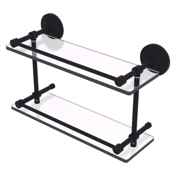 Que New 16" Double Glass Shelf with Gallery Rail
