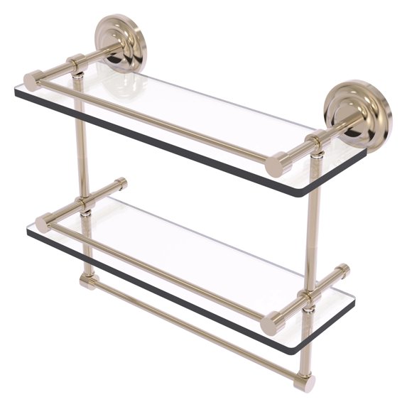 Que New Collection Gallery Rail Double Glass Shelf with Towel Bar - Antique Pewter / 16 Inch