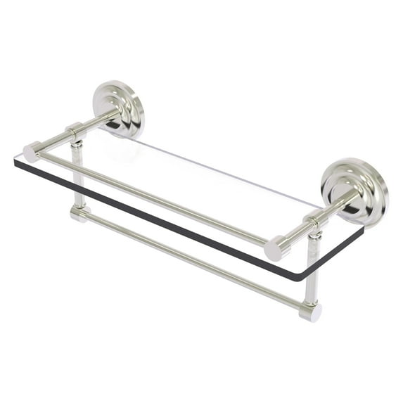 Que New Collection Gallery Rail Glass Shelf with Towel Bar - Satin Nickel / 16 Inch