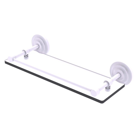 Que New Collection Glass Shelf with Gallery Rail - Matte White / 16 Inch