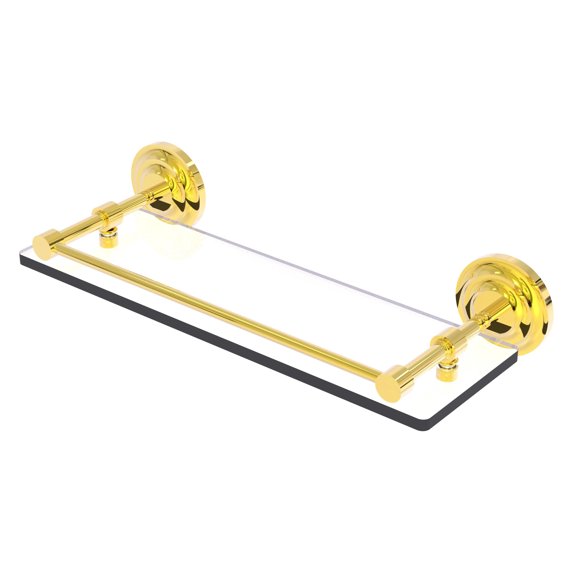 Que New Collection Glass Shelf with Gallery Rail - Polished Brass / 16 Inch