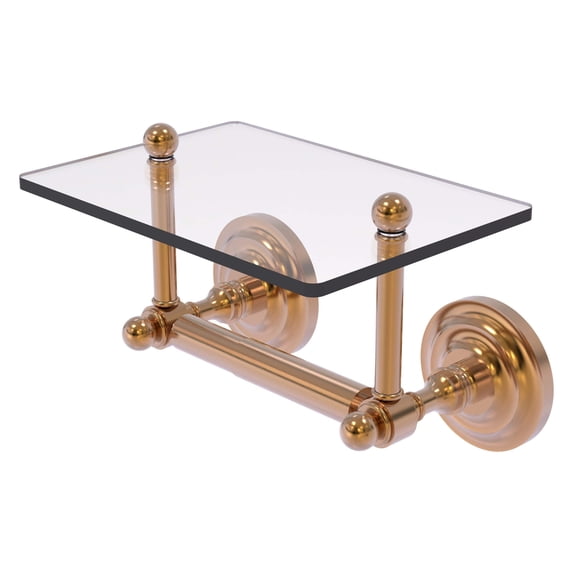 Que New Collection Two Post Toilet Tissue Holder with Glass Shelf - Brushed Bronze