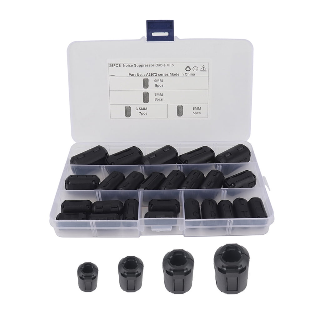 QueMer 25Pcs Clip On Ferrite Rings 4 Size Noise Suppressor Filter Clip ...