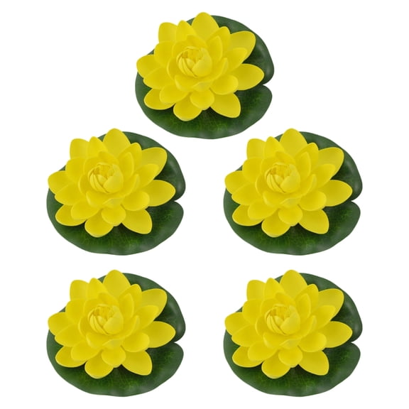 QueMer 5pcs Floating Foam Water Plant Artificial Lilies Flowers for Pond Fish Tanks