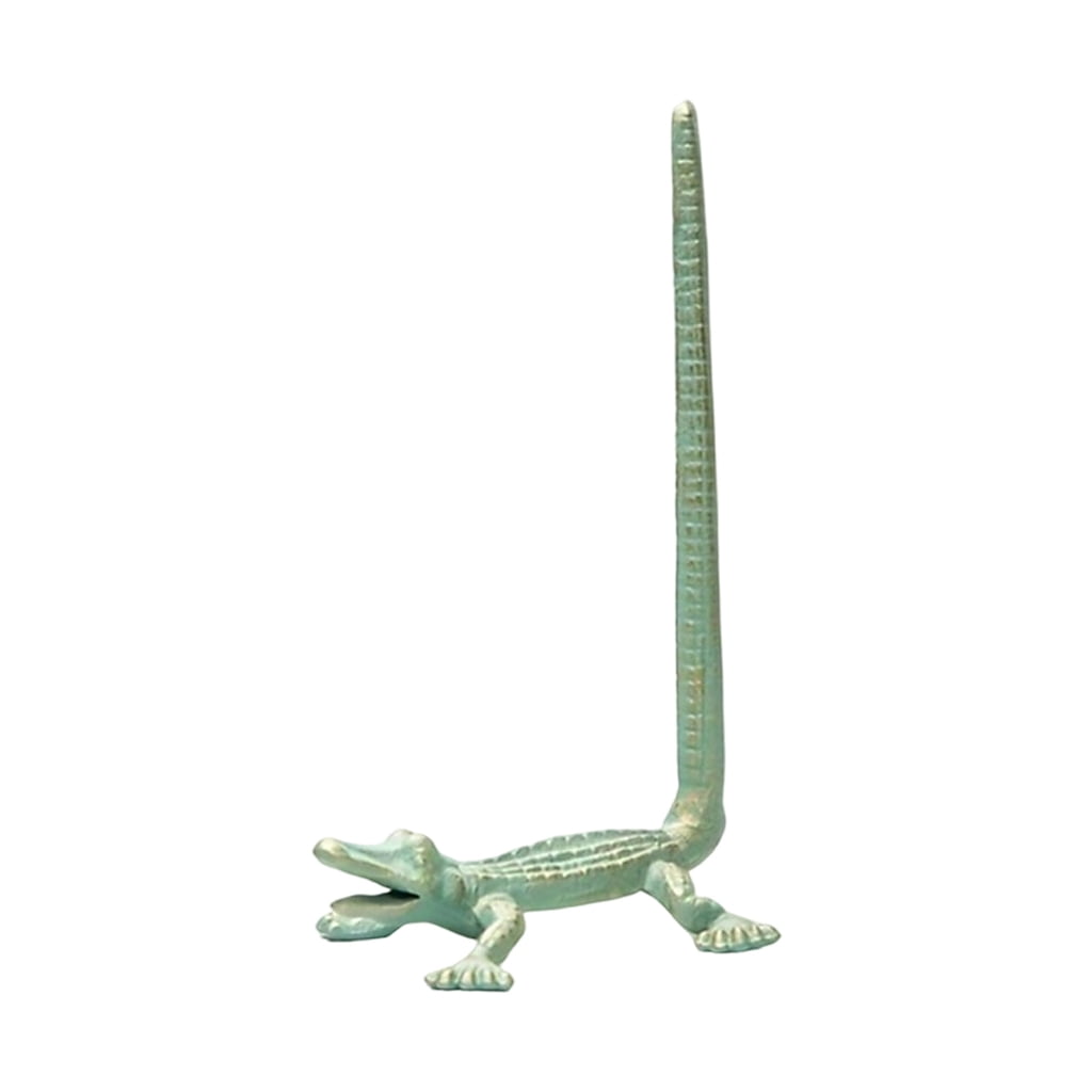 QueMer Compact Heavy 2 Pound Wrought Iron Paper Towel Holder Gharial Art Stable for Bathroom Kitchen Space Saving