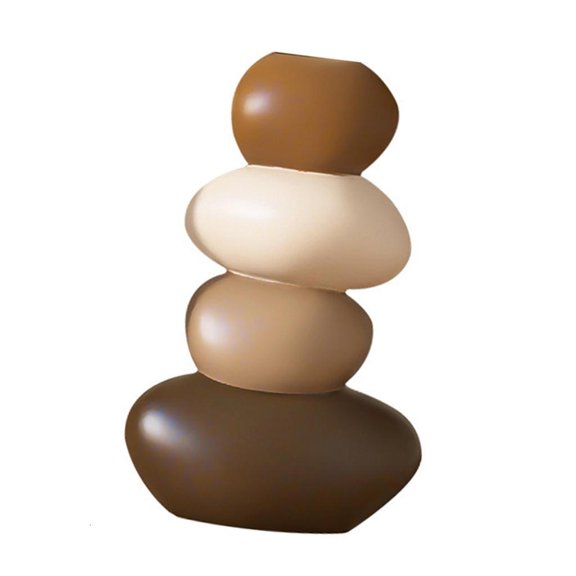 QueMer Deer Figurines Reindeers Statues with Stacked Stone Flower Vase Moderns Home Decors Decorative Ornament Collectibles