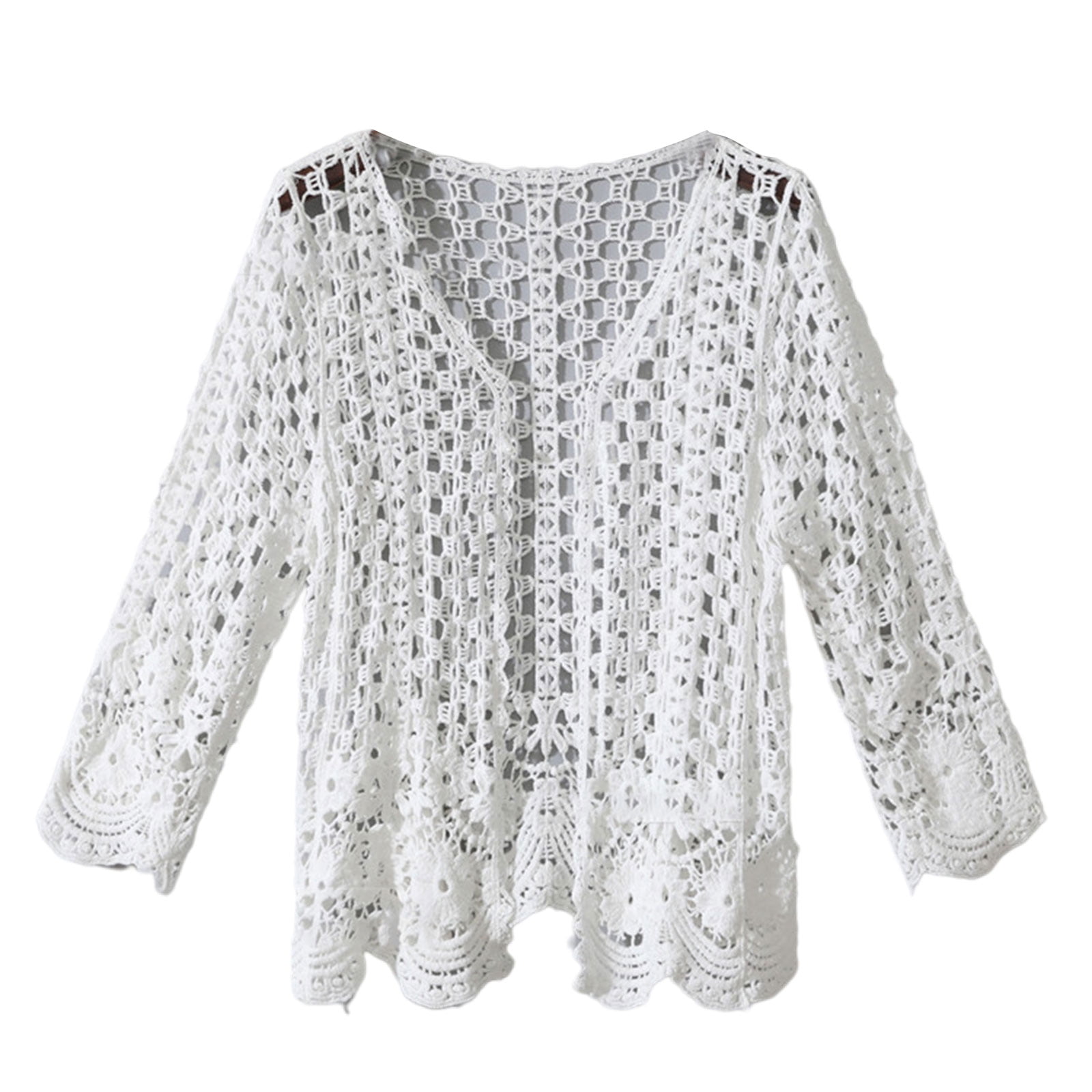 トップス muguet lace sheer cardigan white Vintage White Lace Ruffle Mesh Cardigan Hippie Long Sleeve