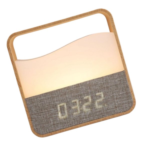 QueMer Modern LED Night Lamp Desk Light withW00dDesign Remote Operated Dimming Light for Bedside Table and Living Room
