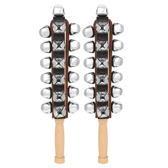 QueMer Multifunctional 25 Tone Sleigh Bells Featuring SmoothW00dHandle Hand Jingling Bells for Preschool Music Classes