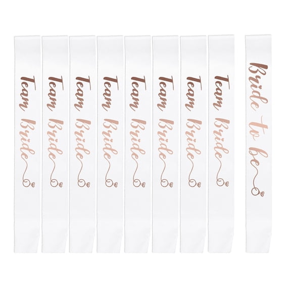 QueMer Satined Bridal Shower Sash Collection 9Pieces Wedding Decoration and BridesmaidG1ftEssential Team Bride Shoulder Strap