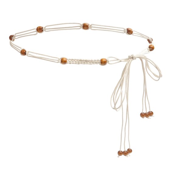 QueMer Womens Knotted Braided Waistband Adjustable Cotton Ethnic Beads Waist Chain