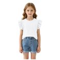 thumbnail image 1 of Quealent 2-5T Toddler Girls Ruffle Sleeve T Shirt Puff Short Sleeve Basic Tank Top Blouse Plain Solid Kids Casual Clothes (White, 9-10 Years), 1 of 5