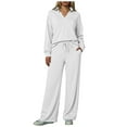 thumbnail image 1 of Quealent 2 Piece Sets For Women Fall Trendy Long Sleeve Sweatshirt Wide Leg Pants Loungewear Set Matching Sweatsuit White,Size XXL, 1 of 8