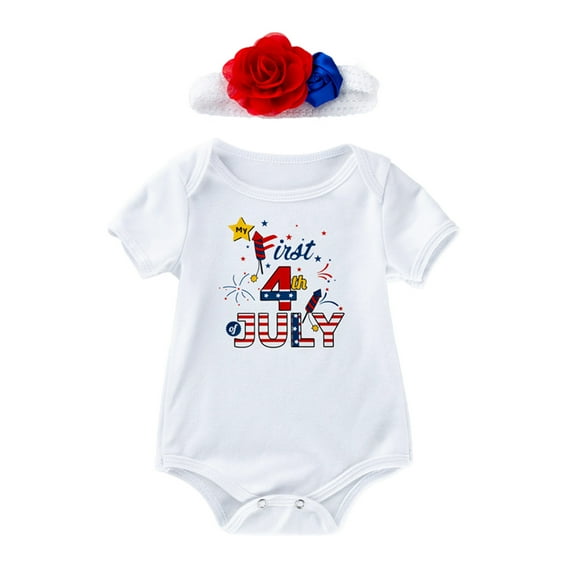 Quealent 4th of July Outfits for Baby Boys Baby Girl Clothes Floral Sleeveless Baby Romper Jumpsuit Outfit Independence Day Baby Boys Girls Clothes White,6-12 Months