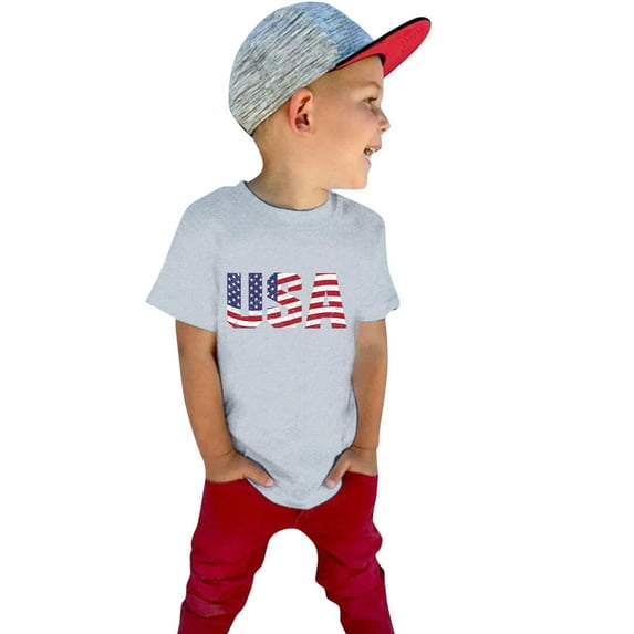 Quealent 4th Of July Shirts Kids Youth Patriotic T Shirts for Boys Girls Tshirt Kids Independence Day Tops Patriotic Clothes Grey,5 Years