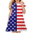 thumbnail image 1 of Quealent 4th of July Dress Girls Dresses Summer Swing Short Sleeve Casual Clothes for Little Kids Independence Day Outfits Blue,5-6 Years, 1 of 4