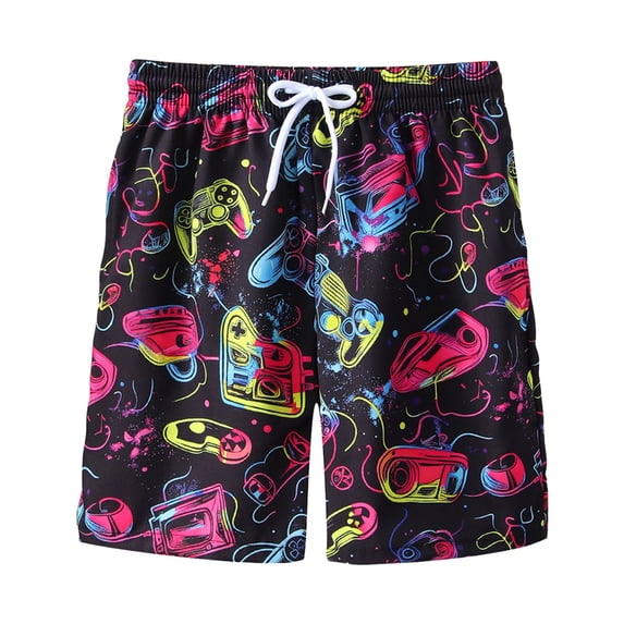 Quealent 5-16T Boys Swim Trunks with Compression Liner Summer Beach Quick Dry Swimsuit Bathing Suit (1-Multicolour, 8-9 Years)