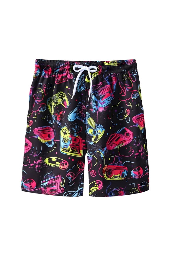 5-16T Boys Swim Trunks with Compression Liner Summer Beach Quick Dry Swimsuit Bathing Suit (1-Multicolour, 9-10 Years)