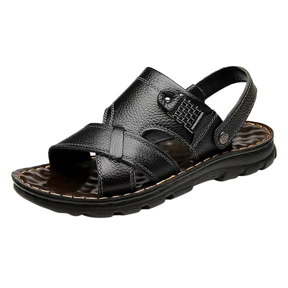 Quealent Adult Men Sandal Extra Wide Sandals for Men with Feet Men Summer Two Wear Buckle Strap Casual Open Toe Flat Mens Beach Sandals Size 8 Black 7.5
