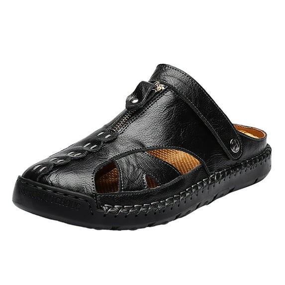 Quealent Adult Men Sandal Mens Slider Sandals Size 9 Summer Leather Sandals Breathable Sports Handmade Large Men'S Casual Shoes Sandals Men 12 Black 9