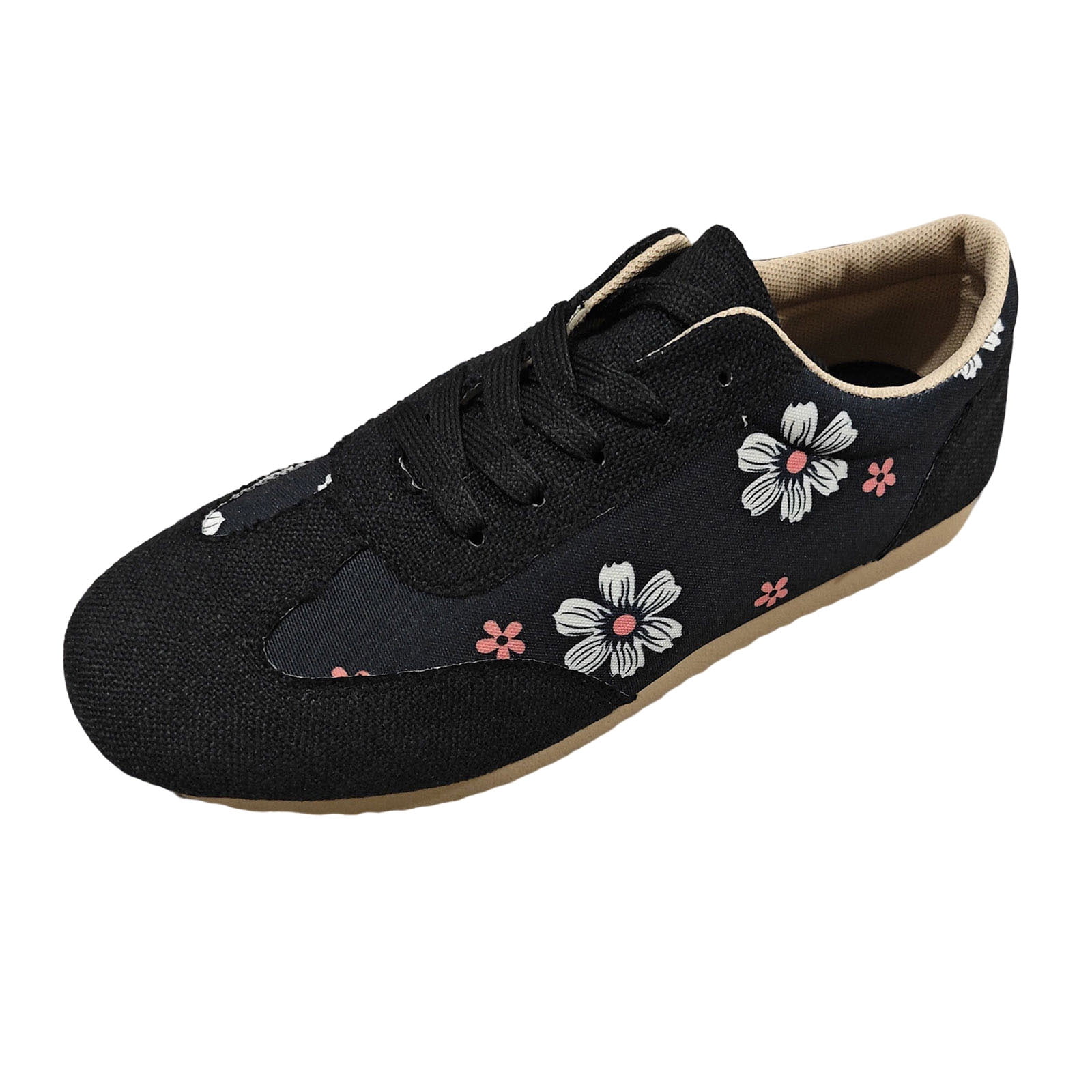 Quealent Adult Women Fashion Sneakers Sneaker Ball Dress for Women Ladies Fashion Floral Printed Fabric Patchwork Lace Up Flat Sneaker for Women Size