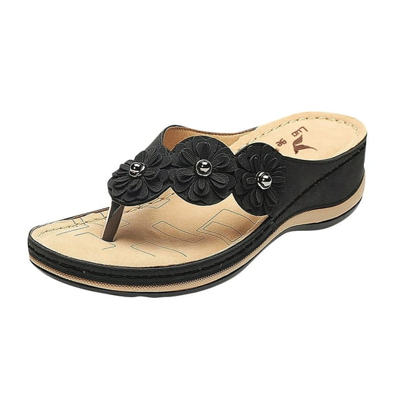 Quealent Adult Women Sandal Bass Sandals for Women Shoes Flops Buckle Women's Sandals Strap for Women Sandals Shoes Womens Sandals Size 12 Flat Black 7.5