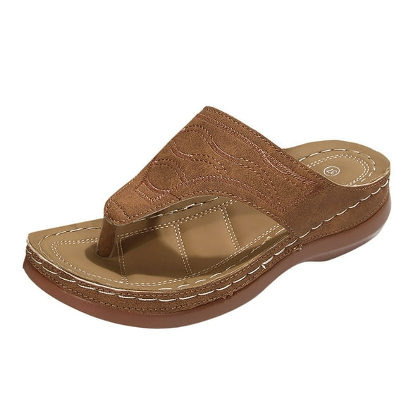 Quealent Adult Women Sandal Slides and Sandals Women Memory Foam Ladies Summer Wedges Women Flip Flops Espadrille Sandals Wide Width for Women Brown 9