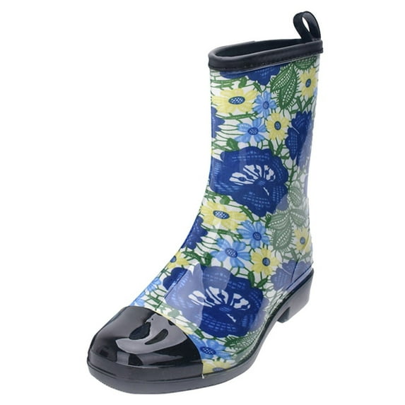 Quealent Adult Women Shoes Extra Wide Calf Rain Boots Women Mid Water Boots Rubber Women's Shoes Boots Outdoor Non-Slip Womens Winter Dress Shoes Blue 9