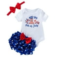 thumbnail image 1 of Quealent Baby 4th of July Outfit Girl Baby Girls Outfit Romper + Ruffled Shorts Independence Day Set Blue,9-12 Months, 1 of 5