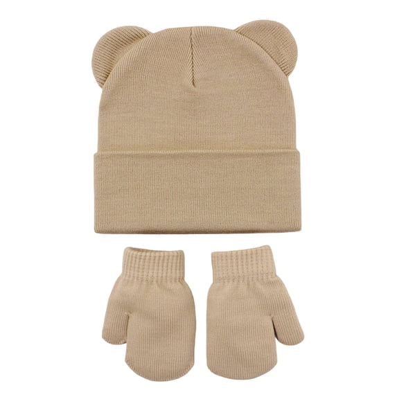 Quealent Baby Beanies for Boys Girls Newborn Infant Hat with Mittens Cute Cotton Hospital Hats (Khaki, 6-36 Months)