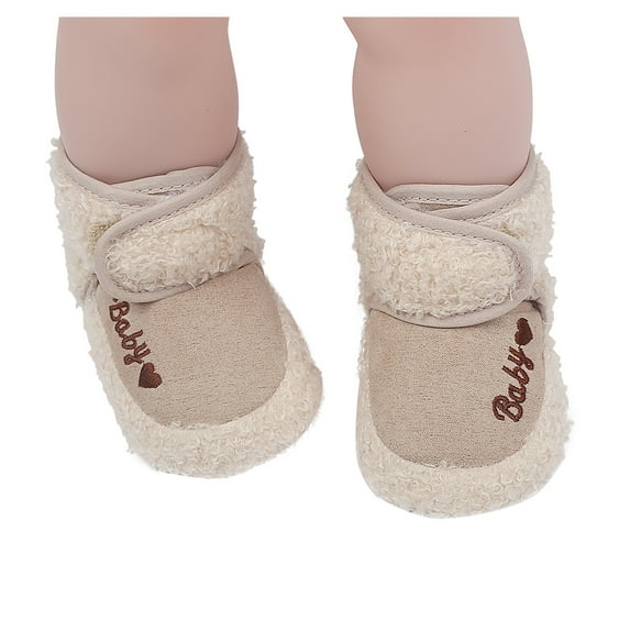 "Quealent Baby Booties Baby Winter Warm Booties Boys Girls Soft Boots Non Slip Sole First Walker Shoes Unisex Snow Slipper Socks,Beige 12 Months"