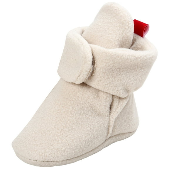 Quealent Baby Booties Cozy Fleece Slippers Soft Baby Shoes With Gripper Soles, Winter Infant Newborn Crib Sock Shoe Warm Footwear First Walkers Khaki for Size 5.5