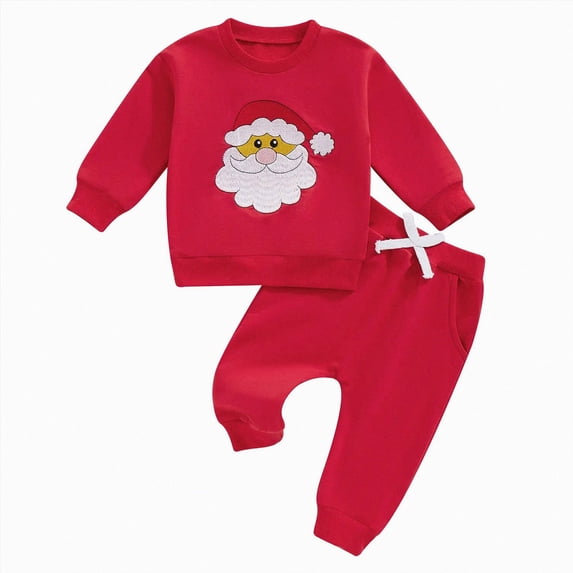Quealent Baby Boy Girl Christmas Clothes Fall Winter Outfit Santa Sweatshirt Pullover Pants Infant Toddler Clothes (Red, 6-12 Months)