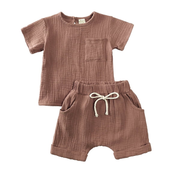Quealent Baby Boy Outfits Summer Clothes Boys Fashion Gifts Toddler Baby Boy Summer Clothes Little Boy Short Sleeve T Shirt Sweatshirt Tops Stretch Shorts Set Brown,2-3 Years