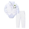 thumbnail image 1 of Quealent Baby Boy Suits Infant Gentleman Outfit Collared Shirt+Vest+Tie+Corsage+Pants 5Pcs Baptism Wedding Sets for 0-24 Months (White, 3-6 Months), 1 of 6